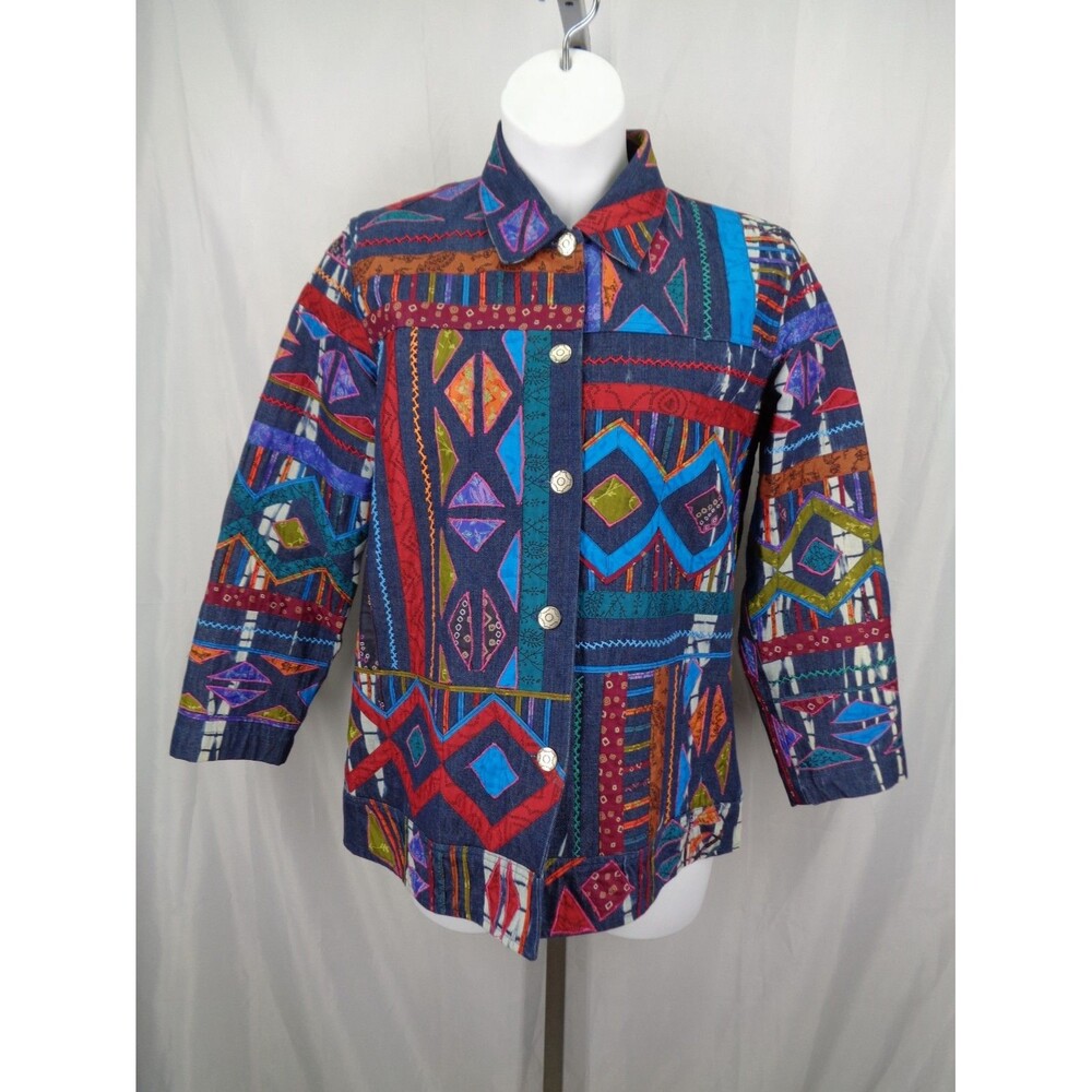 Chicos Design Patchwork Applique Embroidered Jean… - image 1